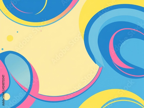 Retro abstract blue and yellow pink grey swirly design, retro, abstract pattern