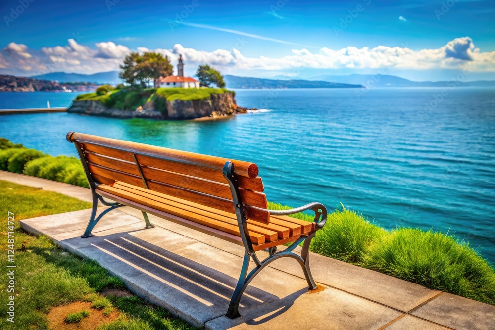 High-definition photo: Santander beach bench, scenic Spanish seascape. High-definition photo: Santander beach bench, scenic Spanish seascape.