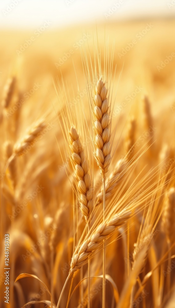 Golden Wheat Field: A Close-Up View of Ripe Grain Heads in Warm Sunlight Golden Wheat Field: A Close-Up View of Ripe Grain Heads in Warm Sunlight