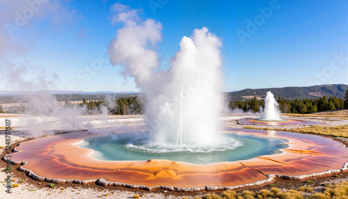 Boiling water spouts erupting at Fly Geyser, Nevada landscape