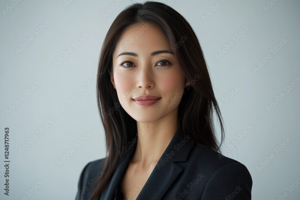 A professional woman wearing a black suit and a necklace, suitable for business or formal events A professional woman wearing a black suit and a necklace, suitable for business or formal events