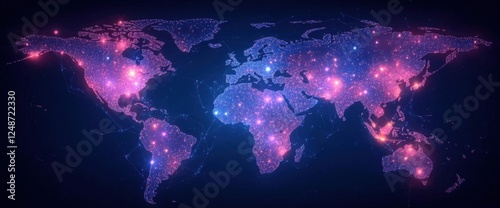 Global Network Map With Glowing Cities