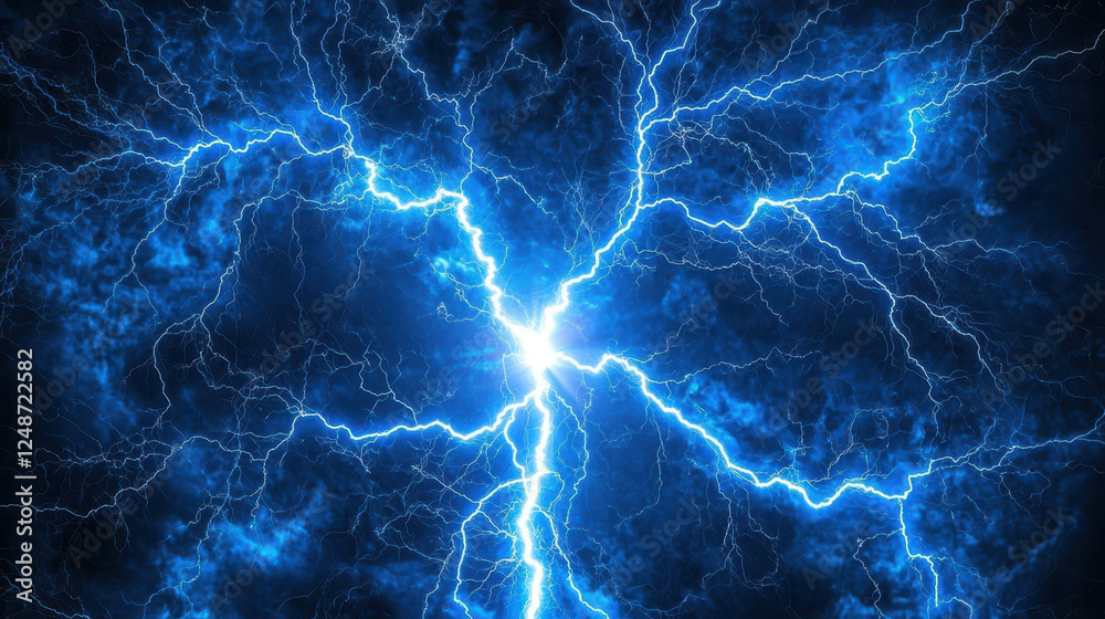 Obraz premium Lightning bolt strikes ferociously over a dark stormy sky creating a high-energy display of nature's power amidst turbulent clouds