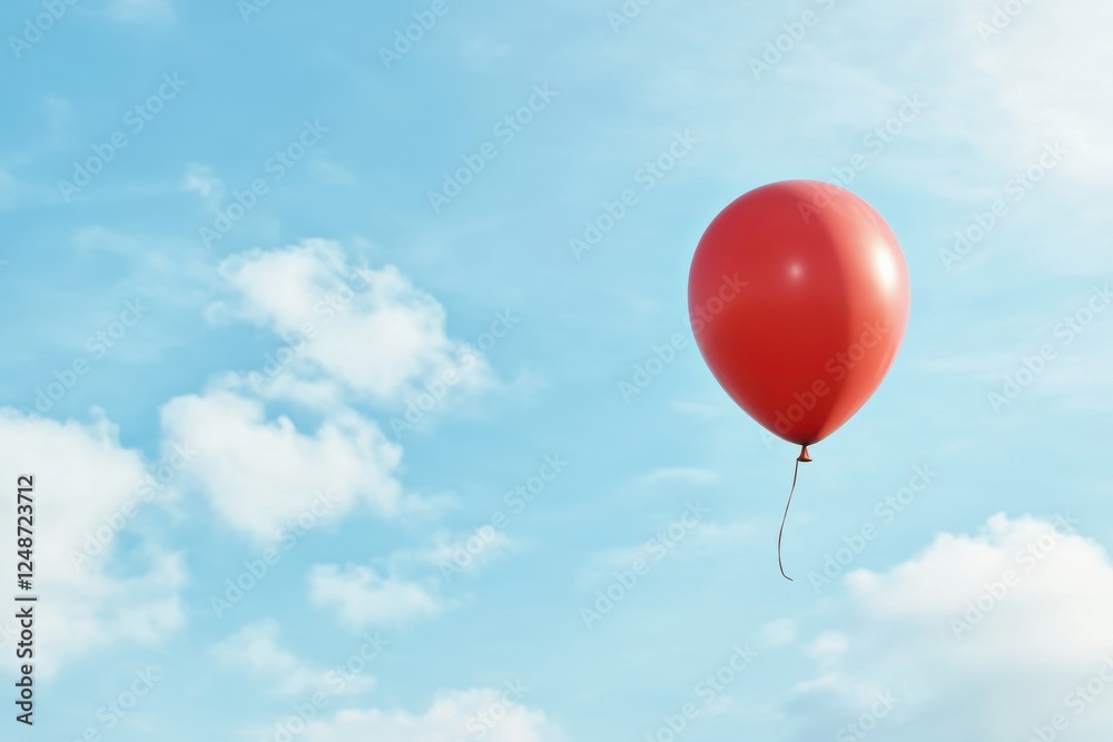 Obraz premium A vibrant red balloon floating against a clear blue sky, symbolizing joy and freedom on a bright, sunny day.