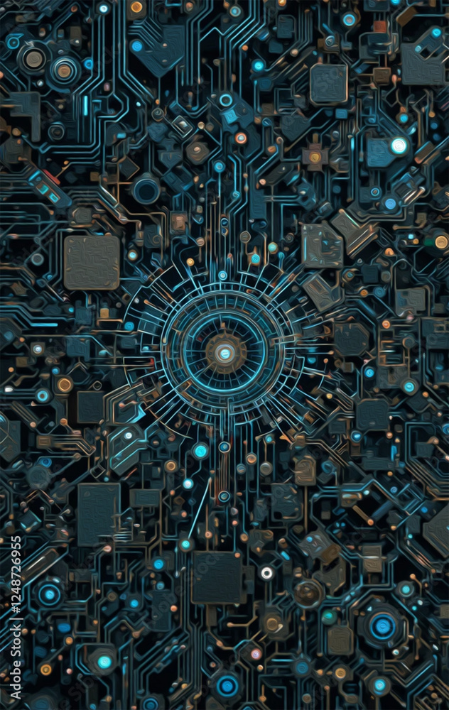 Fototapeta premium Abstract technology background. . Oil paint illustration.