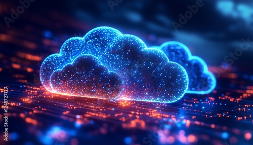 Advanced cloud computing landscape with AIenhanced software applications, glowing global network, ultraHD, cyberinspired futuristic digital art photo