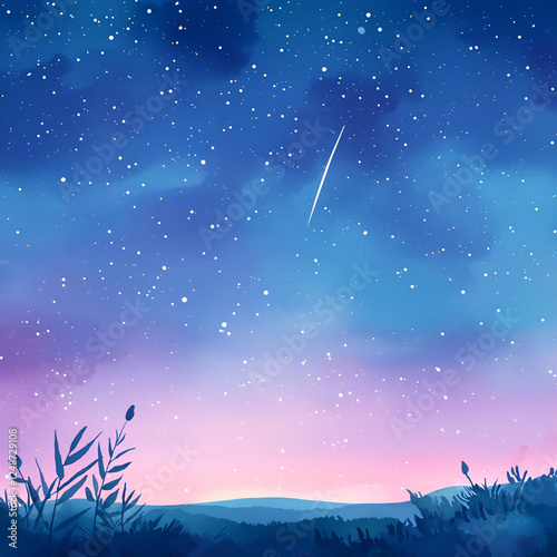  starry night sky with shooting stars watercolor
