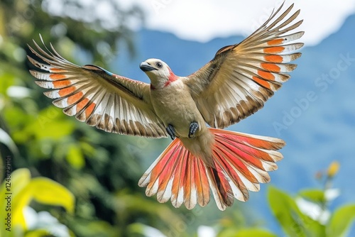 Colorful Parrot Soaring Through Tropical Forest photo