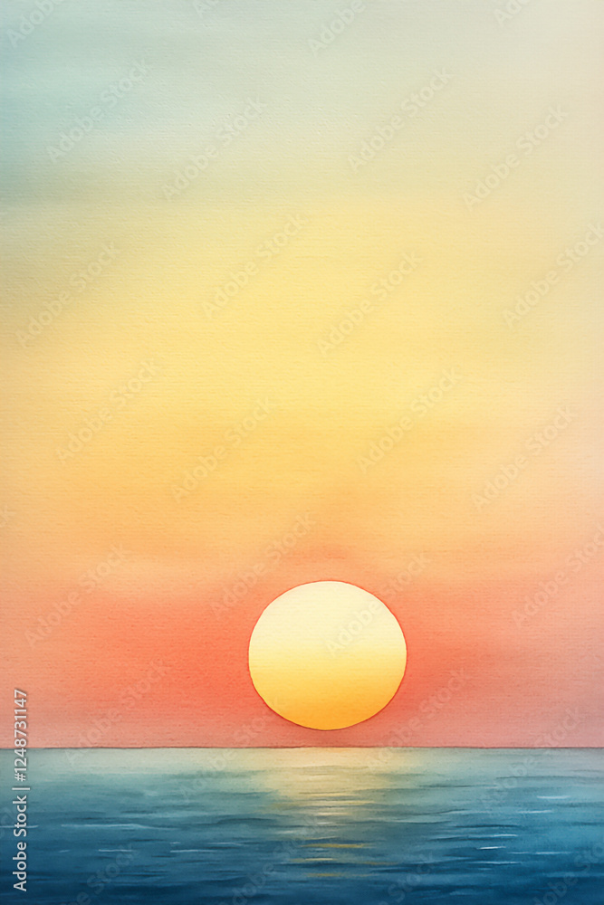 sunrise over a vineyard watercolor view sunrise over a vineyard watercolor view