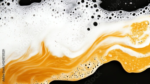 Topdown view of foamy ocean waves meeting golden sand, rhythmic nature patterns, high contrast and dynamic movement, abstract beach textures