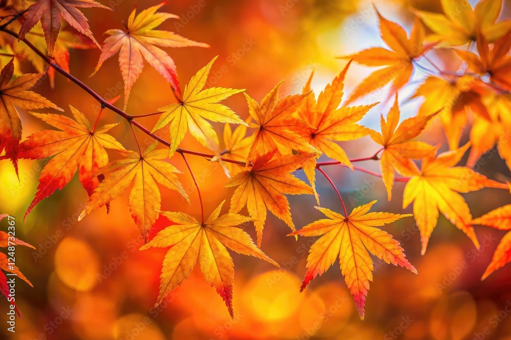 Vibrant autumn foliage: a breathtaking close-up of Japanese maple leaves, showcasing stunning bokeh. Vibrant autumn foliage: a breathtaking close-up of Japanese maple leaves, showcasing stunning bokeh.