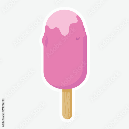 Pink Popsicle Sticker - Vector Art. Cute vector sticker of a melting pink popsicle, perfect for summer themes, dessert menus, and playful digital designs