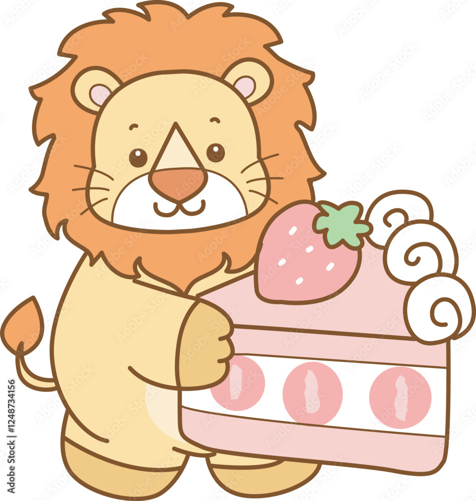 Fototapeta premium Cute Lion vector icon. Funny baby Lion animal series stock illustration. life of fluffy Lion designs.