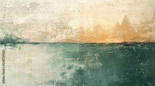 Abstract painting depicting a horizon line over water surface