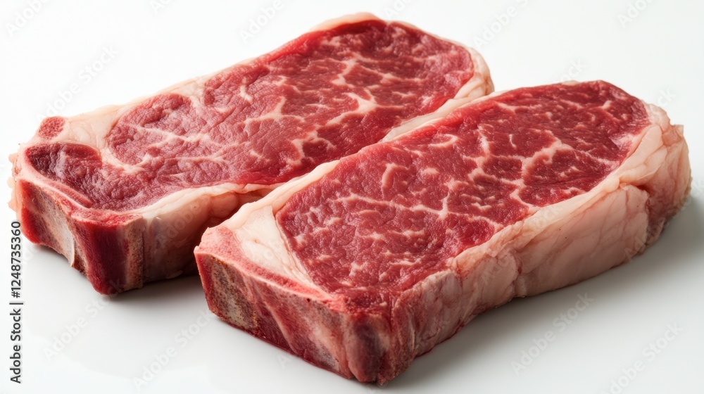 A thick porterhouse steak sliced in half, revealing its pink and juicy interior. A thick porterhouse steak sliced in half, revealing its pink and juicy interior.