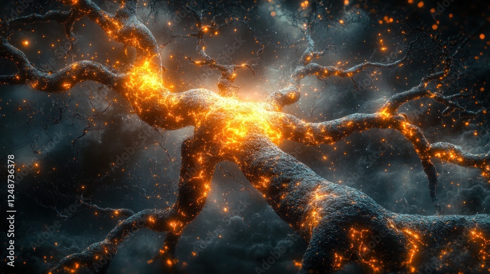 Fiery, glowing tree branches in dark space. Fiery, glowing tree branches in dark space.