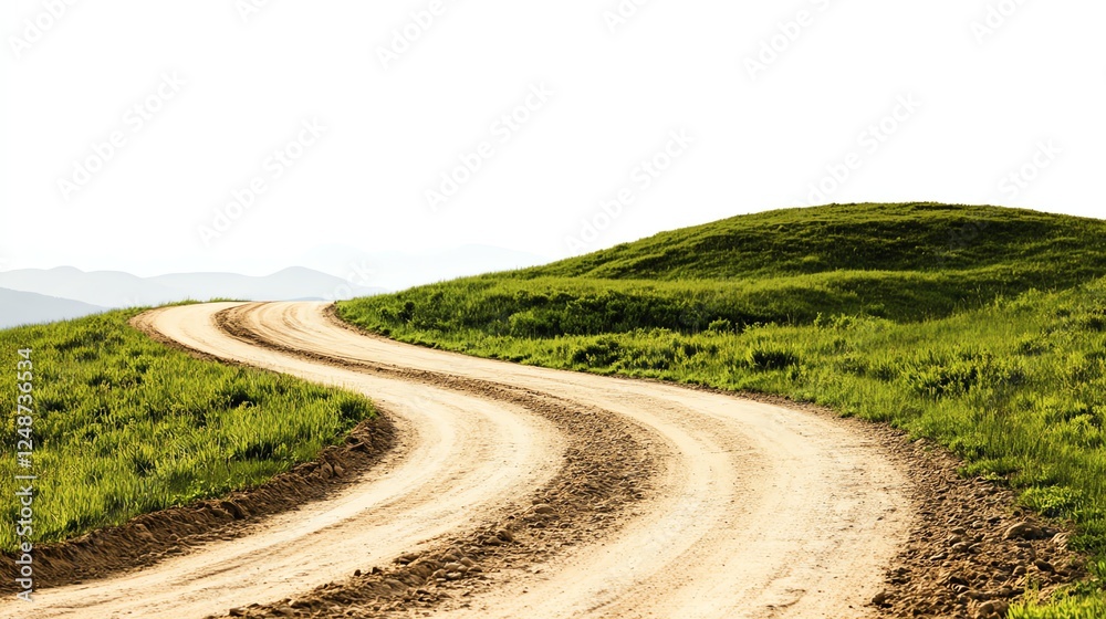 a dirt road, rugged countryside path, textured earthy tones, rustic and natural, photorealistic, isolated on white background a dirt road, rugged countryside path, textured earthy tones, rustic and natural, photorealistic, isolated on white background