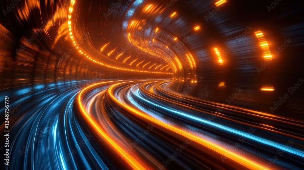 Futuristic tunnel, speeding lights, abstract background, technology concept Futuristic tunnel, speeding lights, abstract background, technology concept
