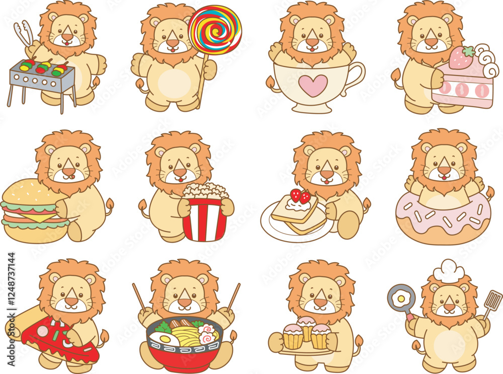 Obraz premium Cute Lion vector icon. Funny baby Lion animal series stock illustration. life of fluffy Lion designs.
