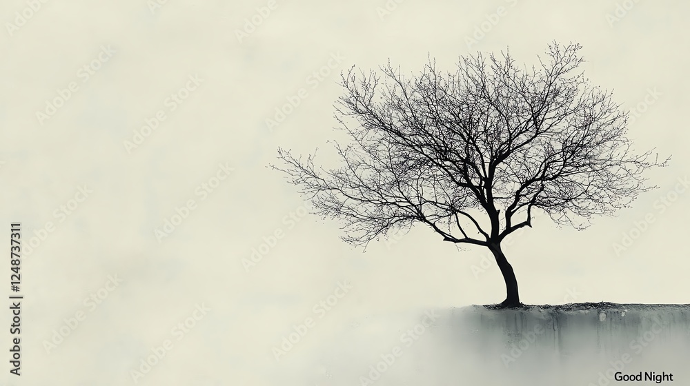 A solitary, leafless tree stands against a muted background, embodying resilience and tranquility. The minimalistic composition invites reflection and evokes a sense of calm. A solitary, leafless tree stands against a muted background, embodying resilience and tranquility. The minimalistic composition invites reflection and evokes a sense of calm.