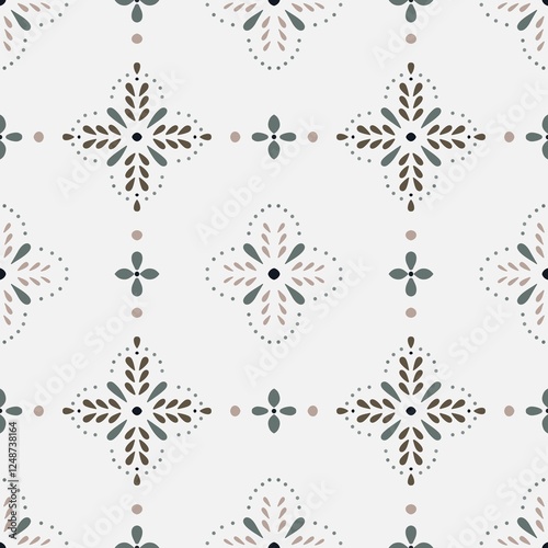 Elegant Seamless Pattern With Minimalist Flower Motifs in Neutral Tones. Ideal for use in home decor, textiles, wallpapers, and stylish interior design elements