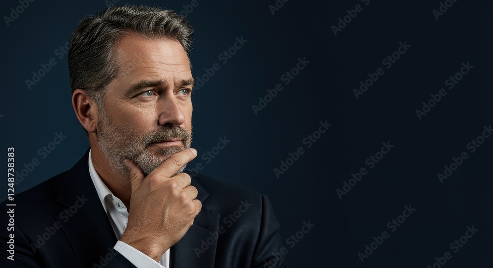 Thoughtful Mature Businessman in Suit Pondering Decisions - Professional Portrait Photograph for Corporate Use and Personal Development Concepts Thoughtful Mature Businessman in Suit Pondering Decisions - Professional Portrait Photograph for Corporate Use and Personal Development Concepts