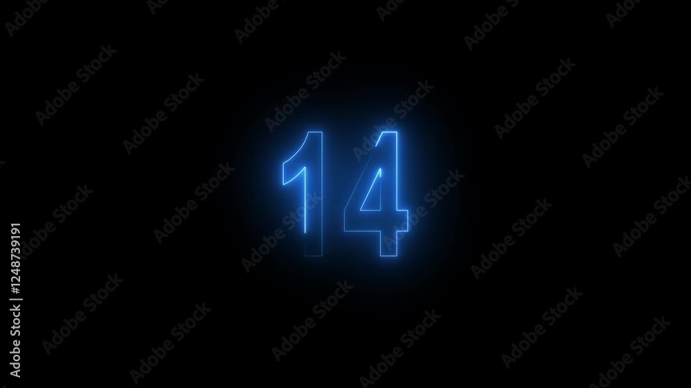 Neon number 14 with alpha channel, neon numbers, Bright neon glowing number 14, light pink blue color symbol, Energy Neon Blue Number One 14 Animation. Neon number 14 with alpha channel, neon numbers, Bright neon glowing number 14, light pink blue color symbol, Energy Neon Blue Number One 14 Animation.
