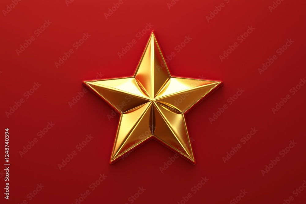 Golden star on red background with lighting effect. Neural network AI generated Golden star on red background with lighting effect. Neural network AI generated