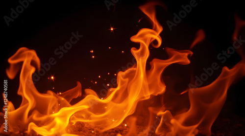 Wallpaper Mural Burning Flames Stock Photo: Intense Fire, Orange & Yellow Hues, Dark Background, Heat & Energy, Fiery Inferno Image for Graphic Design Torontodigital.ca