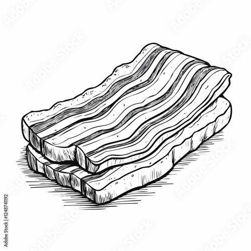 Bacon Food Meal Menu Dish Delicious Cuisine Eat Sketch Style
