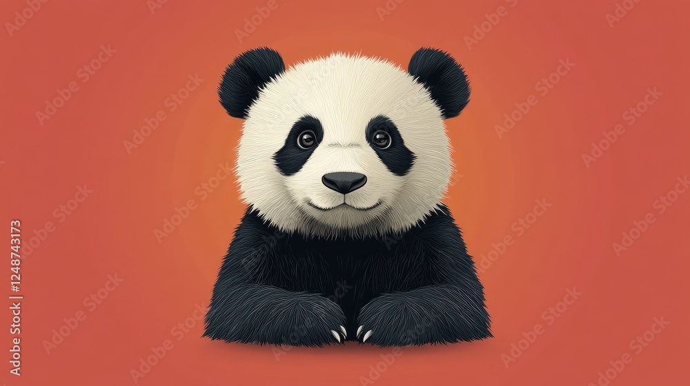 Cute cartoon panda with a friendly expression against a vibrant orange background Cute cartoon panda with a friendly expression against a vibrant orange background