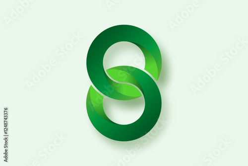 3D green number eight, double zero or infinity logo design template. Waves symbol isolated on white Background. Vector illustration element for Branding Business and Technology Logos