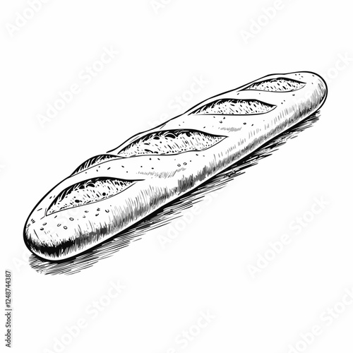 Baguette Food Meal Menu Dish Delicious Cuisine Eat Sketch Style
