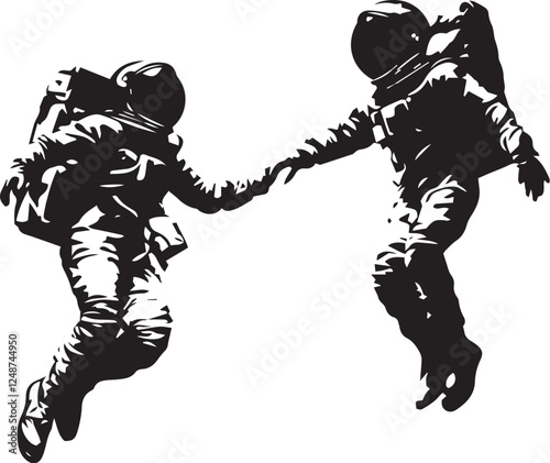 Сonceptual vector illustration about human relationships : Love.  Silhouettes of  Astronauts 