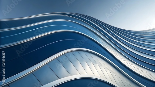Modern abstract image with flowing blue and silver curves