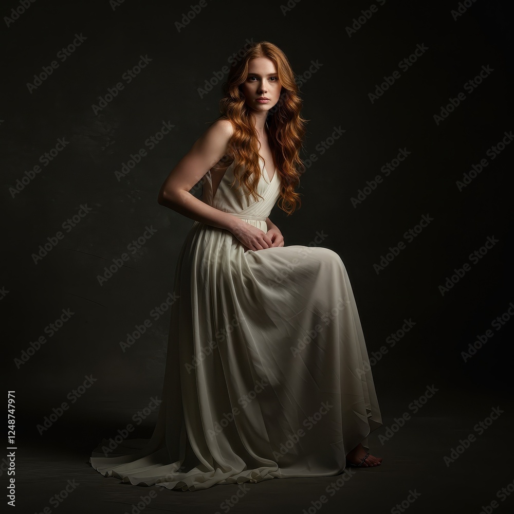 Elegant Portrait of a Woman in White Dress - Classical Photography for Fashion and Art Concepts Elegant Portrait of a Woman in White Dress - Classical Photography for Fashion and Art Concepts