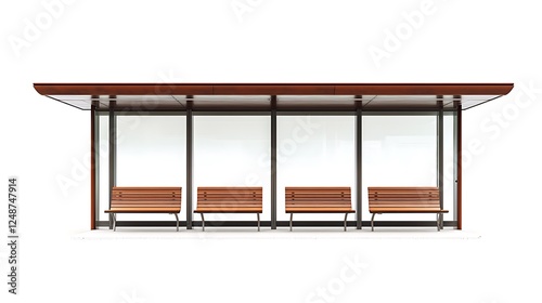 Modern bus stop shelter, empty, isolated, 3D render. Possible stock photo use photo