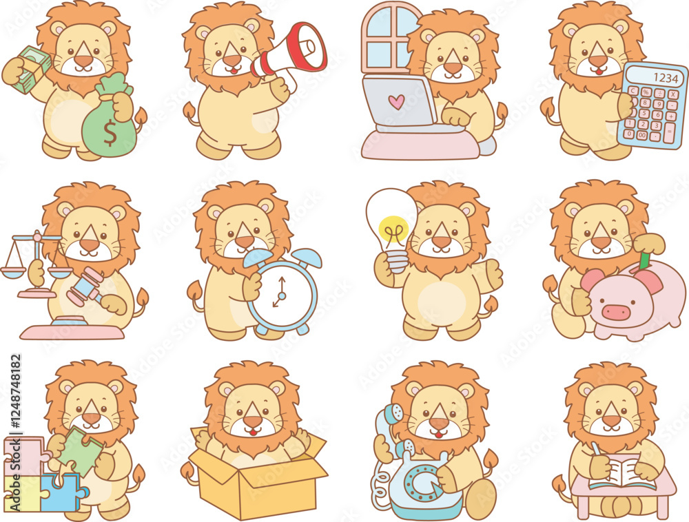Cute Lion vector icon. Funny baby Lion animal series stock illustration. life of fluffy Lion designs. Cute Lion vector icon. Funny baby Lion animal series stock illustration. life of fluffy Lion designs.