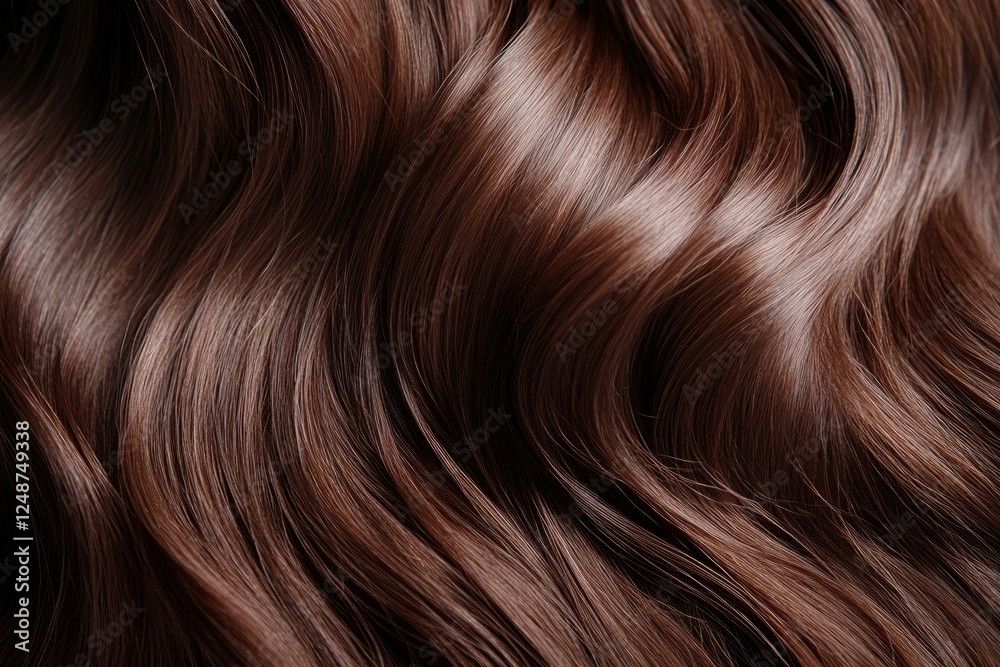 Luxurious brown hair with soft waves and glossy highlights. Neural network AI generated