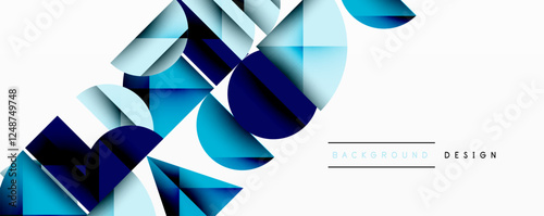 Abstract geometric background with layered gradient shapes forming dynamic patterns. Overlapping semi circles and triangles create depth and contrast