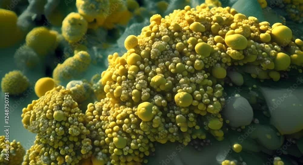 Microscopic Cellular Structures: A Digital Artwork Depicting Intricate Biological Forms and Vivid Color Palettes, Revealing the Beauty of the Invisible World Microscopic Cellular Structures: A Digital Artwork Depicting Intricate Biological Forms and Vivid Color Palettes, Revealing the Beauty of the Invisible World
