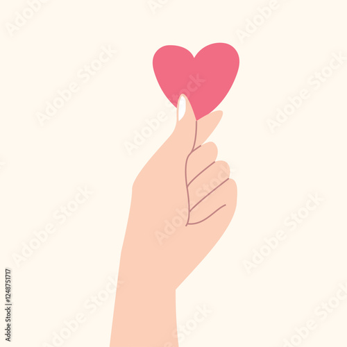 A hand holding a heart cute vector illustration. Love gesture sign.