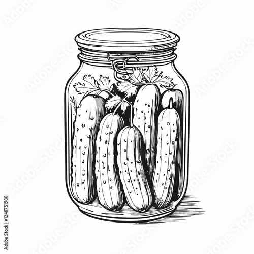 Pickle Pickles Food Meal Menu Dish Delicious Cuisine Eat Sketch Style

