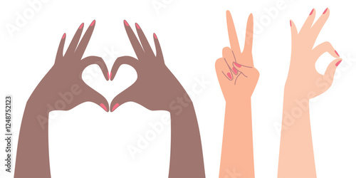 Wallpaper Mural Female hand gestures set, vector illustration  Torontodigital.ca