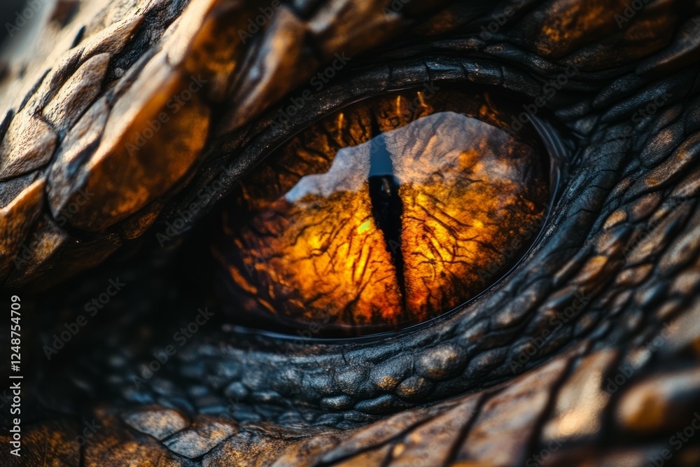 Close-up of reptilian eye with fiery colors. Neural network AI generated Close-up of reptilian eye with fiery colors. Neural network AI generated
