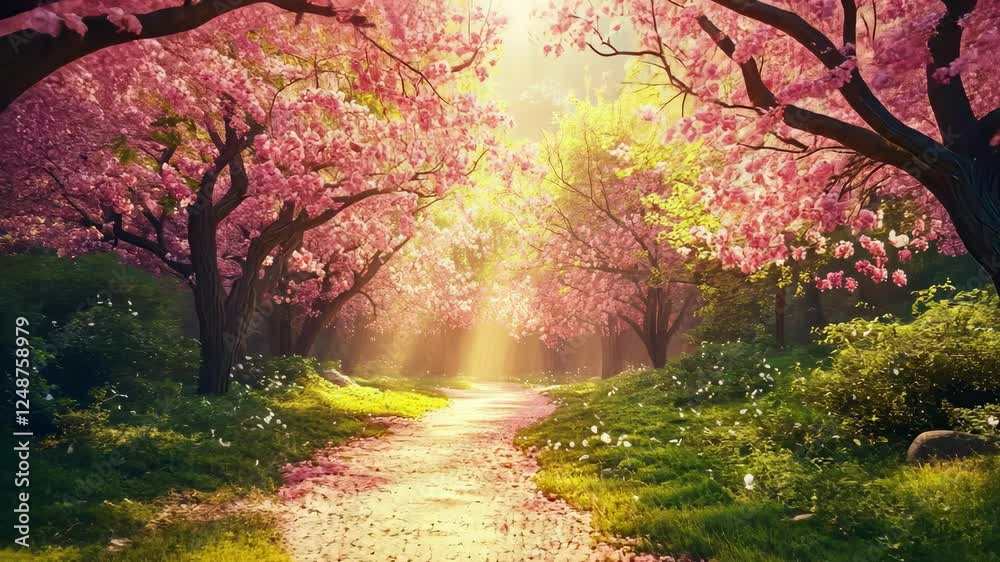 landscape of beautiful pink trees in spring.landscape.