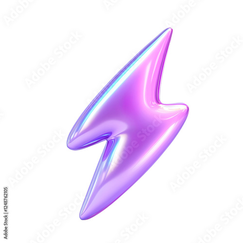 Purple Lightning Bolt Icon Electric Power Energy Symbol Design, 3D design, Transparent Background, PNG