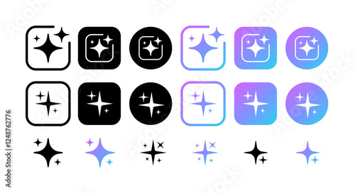 Artificial intelligence stars app logo colorful icon set. Generate icon. AI stars icon. Set of Artificial intelligence logo. command prompt to generate ideas.
