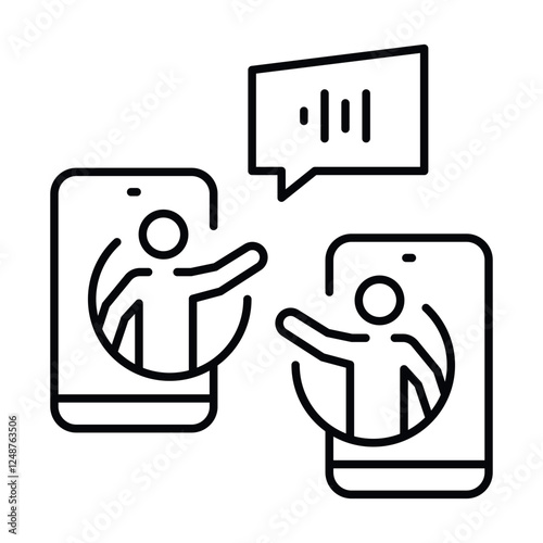 Online meeting icon depicting virtual communication between two participants using smartphones