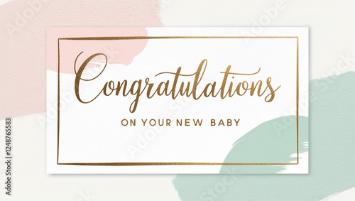 new baby congratulations card featuring soft, pastel hues of pale pink, baby blue, and mint green, set against a clean white background, with a subtle texture resembling gentle watercolor brushstroke